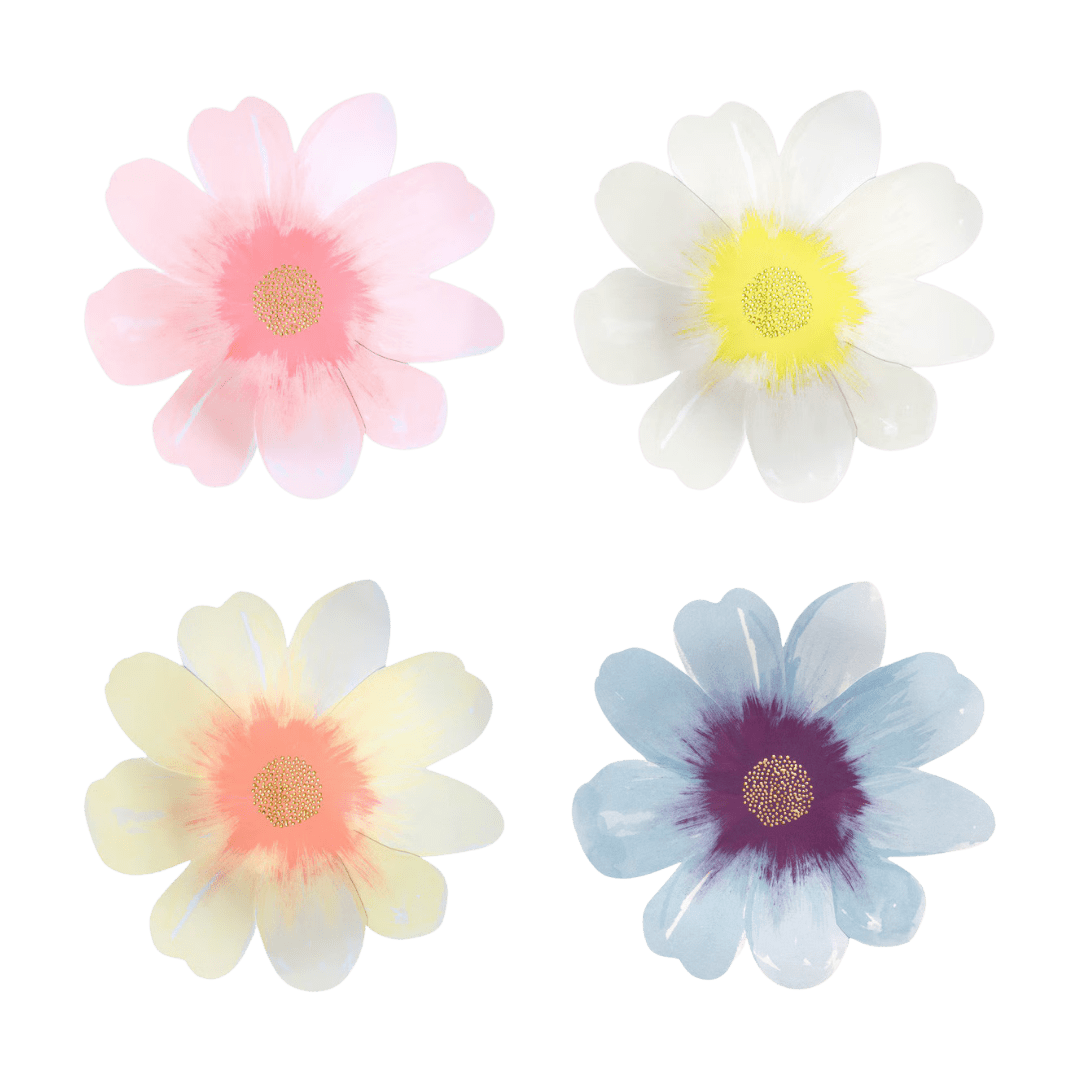 Pastel flower plates floral shape spring theme from Parte Haus party supply store in Bethesda Maryland