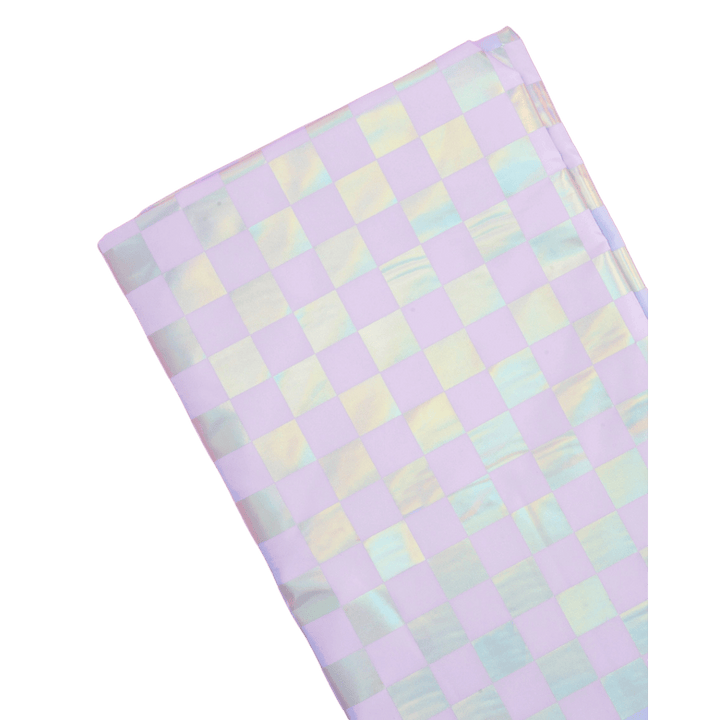 Iridescent checkered tablecloth with pastel tones birthday theme from Parte Haus party supply store in Bethesda MD