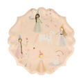 Pastel princess paper plate with princess and unicorn fairy tale design birthday theme from Parte Haus party supply store in Bethesda Maryland.