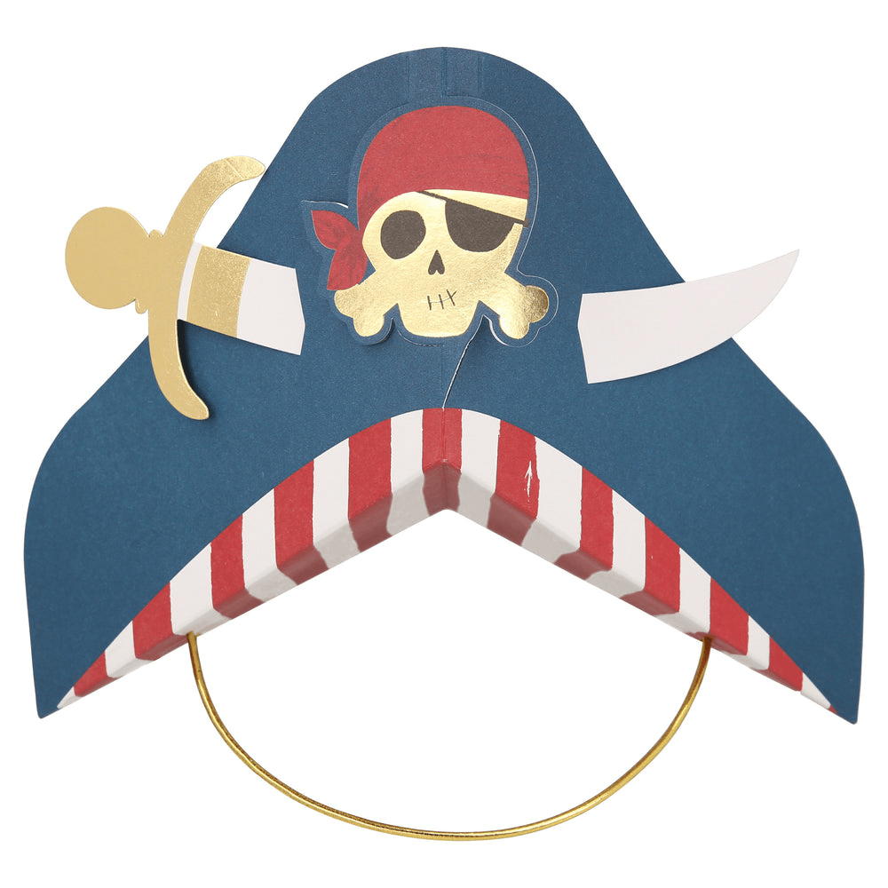 Blue and red pirate hat headband with gold skull from Parte Haus party supply store in Bethesda MD