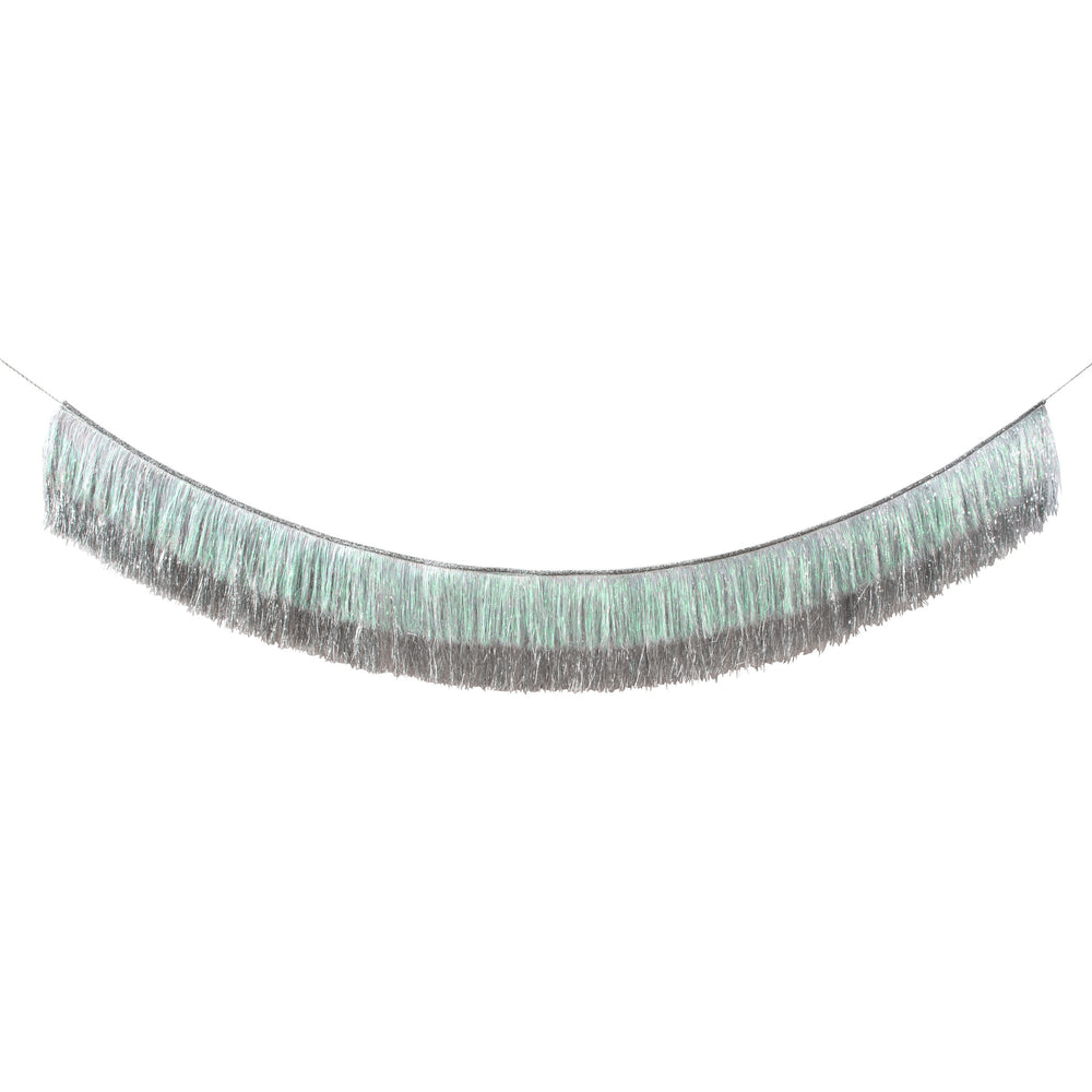 Silver tinsel garland festive fringe decoration for celebrations from Parte Haus party supply store in Bethesda MD
