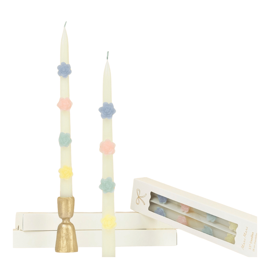 Pastel flower taper candles decorative for celebration from Parte Haus party supply store in Bethesda Maryland