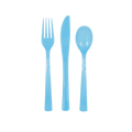 light blue plastic cutlery set with fork knife and spoon birthday theme from Parte Haus party supply store in Bethesda MD