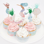 Pastel mermaid cupcake toppers on frosted cupcakes undersea theme from Parte Haus party supply store in Bethesda MD