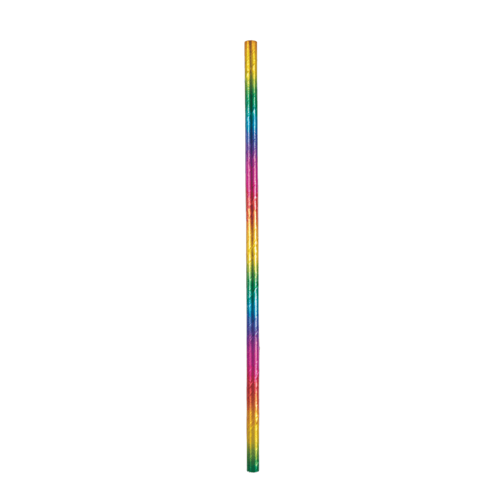 Rainbow striped paper straw with glossy finish for celebration from Parte Haus party supply store in Bethesda Maryland