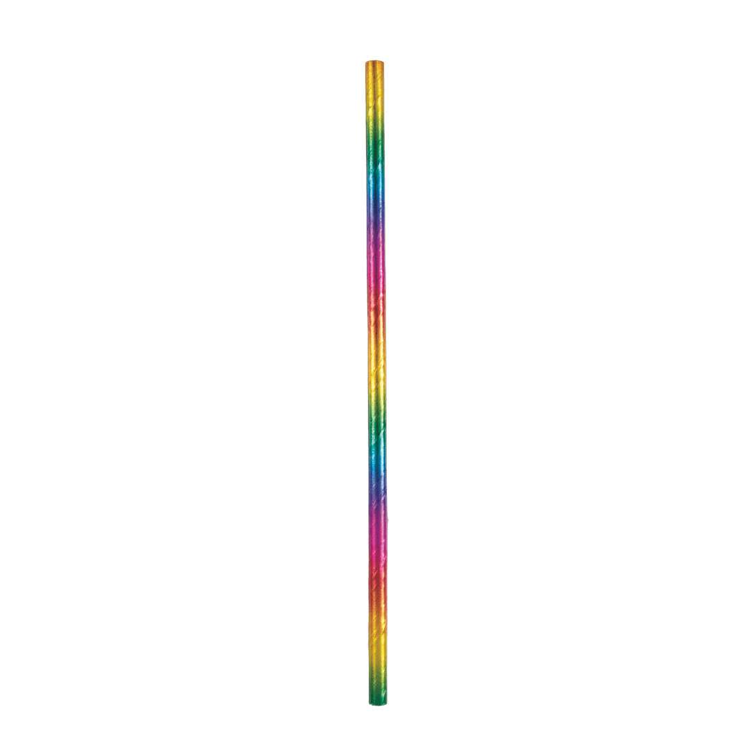 Rainbow striped paper straw with glossy finish for celebration from Parte Haus party supply store in Bethesda Maryland