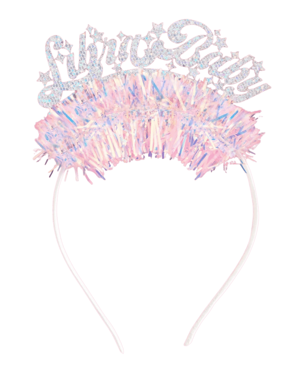 Pink Libra Birthday headband with glitter lettering zodiac party theme from Parte Haus party supply store in Bethesda Maryland