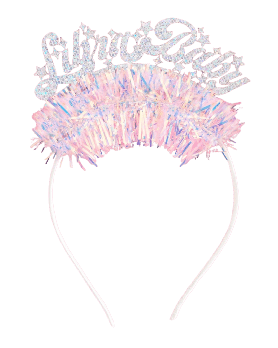 Pink Libra Birthday headband with glitter lettering zodiac party theme from Parte Haus party supply store in Bethesda Maryland