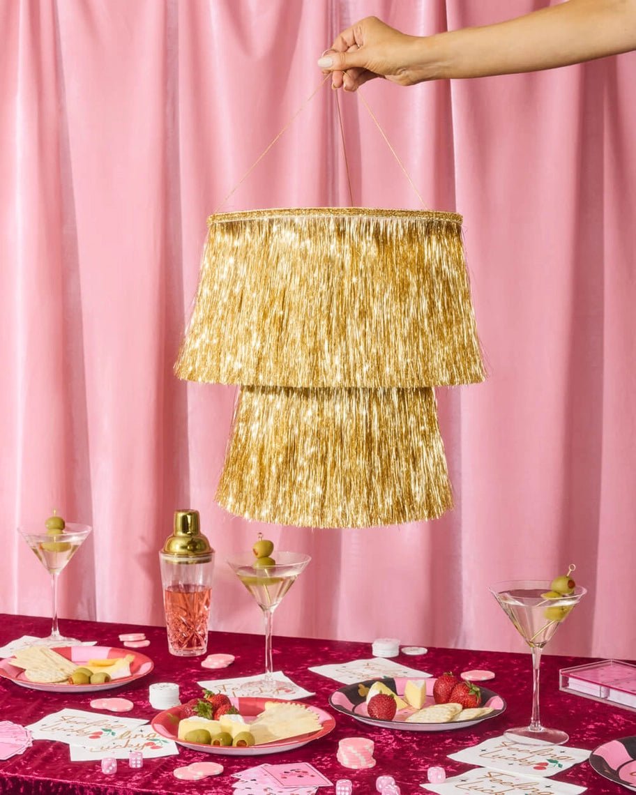 Gold fringe hanging decoration for celebration from Parte Haus party supply store in Bethesda Maryland