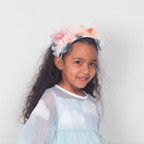 pastel floral headband accessory girl wearing blue cloud dress birthday from Parte Haus party supply store in Bethesda MD