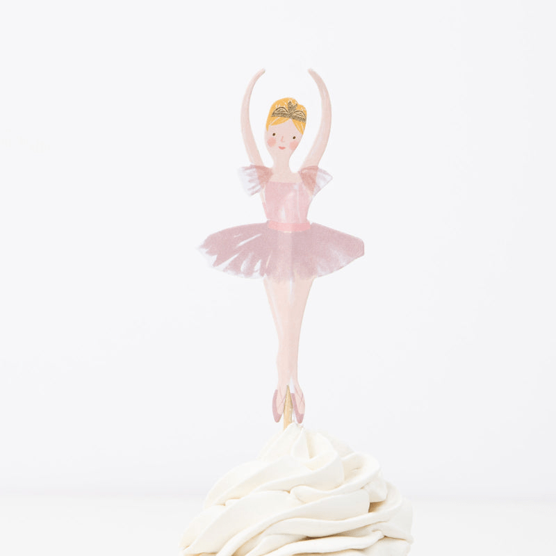 Pink ballerina cupcake topper with tutu birthday theme from Parte Haus party supply store in Bethesda MD