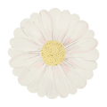 White daisy flower plate with yellow center spring floral theme from Parte Haus party supply store in Bethesda MD.
