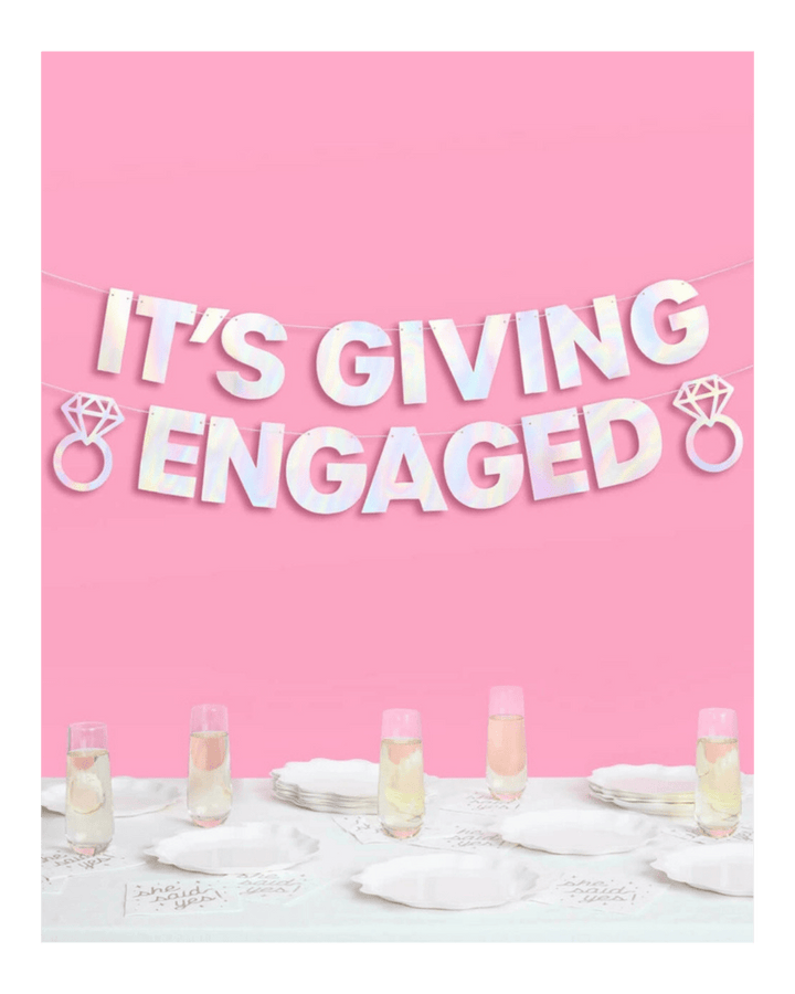Iridescent "It's Giving Engaged" Foil Banner