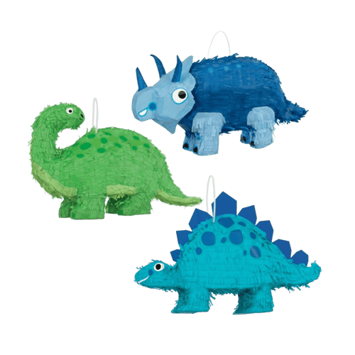 Blue and green dinosaur pinata set for kids birthday from Parte Haus party supply store in Bethesda MD