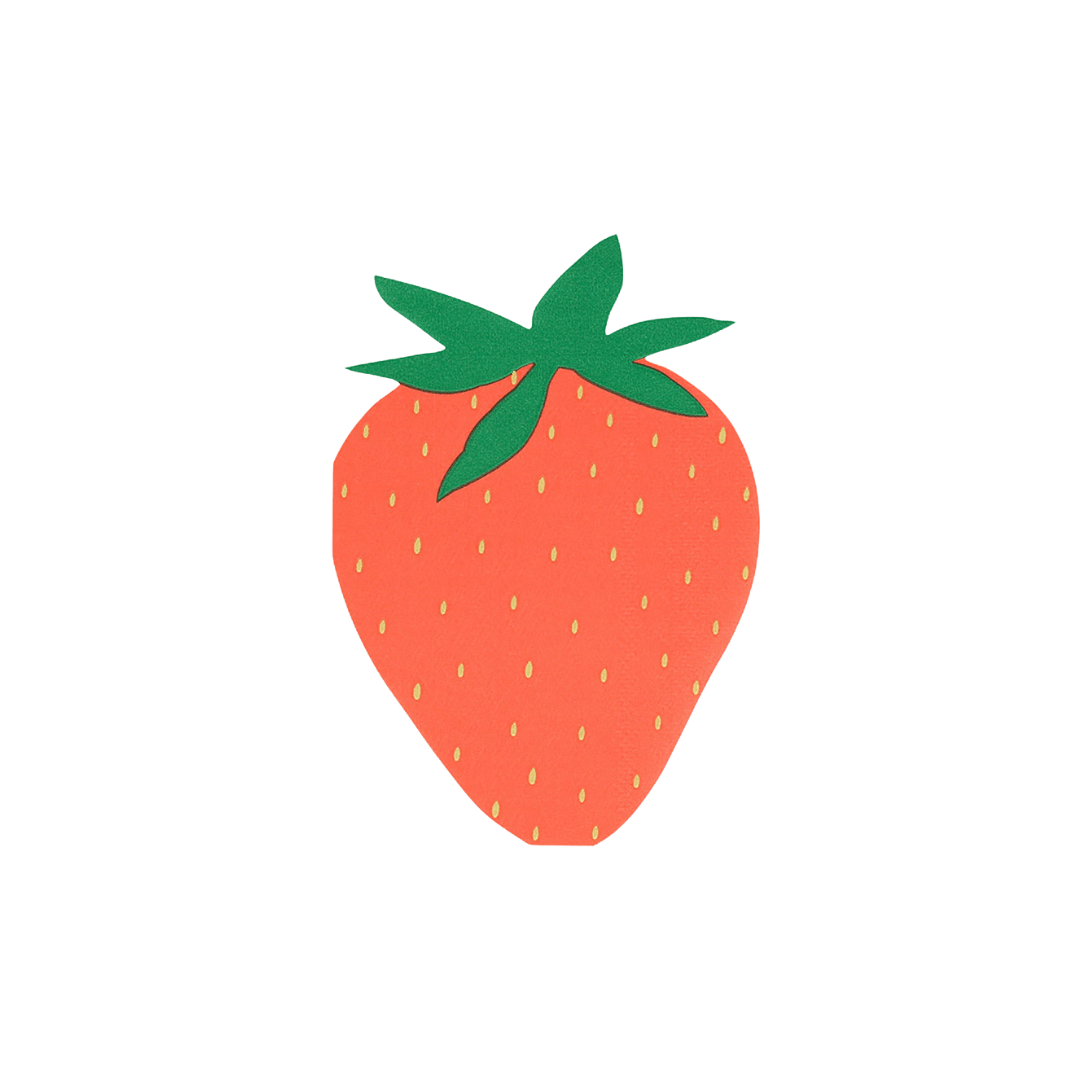 Red strawberry shaped cutout for fruit theme from Parte Haus party supply store in Bethesda MD