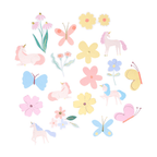 Pastel unicorn and flower wall decals whimsical spring decor from Parte Haus party supply store in Bethesda MD