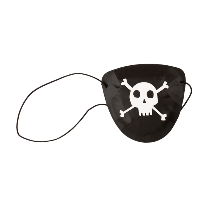 Black pirate eye patch with white skull and crossbones pirate theme from Parte Haus party supply store in Bethesda MD