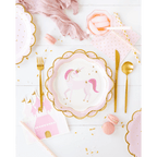 Pink unicorn plate set and castle napkin kids birthday theme from Parte Haus party supply store in Bethesda MD.
