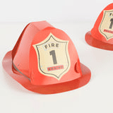 Red fireman hat kids costume accessory firefighter birthday from Parte Haus party supply store in Bethesda Maryland
