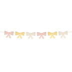 Pastel pink yellow and cream bow garland banner for birthday celebration from Parte Haus party supply store in Bethesda Maryland
