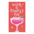 Pink cocktail napkin with silver with a cherry on top text and cherry drink from Parte Haus party supply store in Bethesda MD