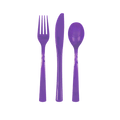 Purple plastic cutlery set with fork knife and spoon for birthday from Parte Haus party supply store in Bethesda MD