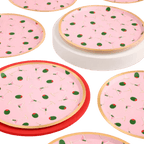 Pink cocktail-themed round plates with olives from Parte Haus party supply store in Bethesda MD
