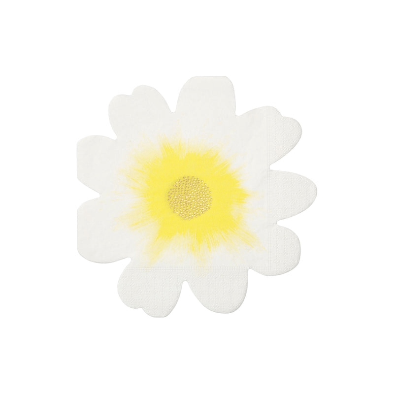 Yellow and white daisy napkin flower shaped spring theme from Parte Haus party supply store in Bethesda Maryland.