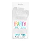 Clear plastic cutlery set eighteen count for celebration from Parte Haus party supply store in Bethesda Maryland