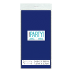 Navy blue plastic tablecover folded in packaging birthday party from Parte Haus party supply store in Bethesda MD