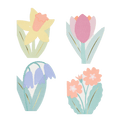 Pastel floral paper cutouts spring flower theme from Parte Haus party supply store in Bethesda Maryland