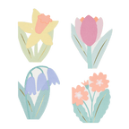 Pastel floral paper cutouts spring flower theme from Parte Haus party supply store in Bethesda Maryland