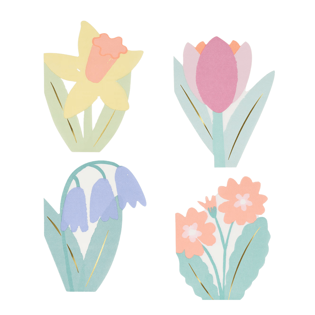 Pastel floral paper cutouts spring flower theme from Parte Haus party supply store in Bethesda Maryland