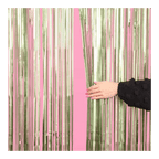 Pink and metallic gold fringe curtain backdrop for celebration theme from Parte Haus party supply store in Bethesda MD