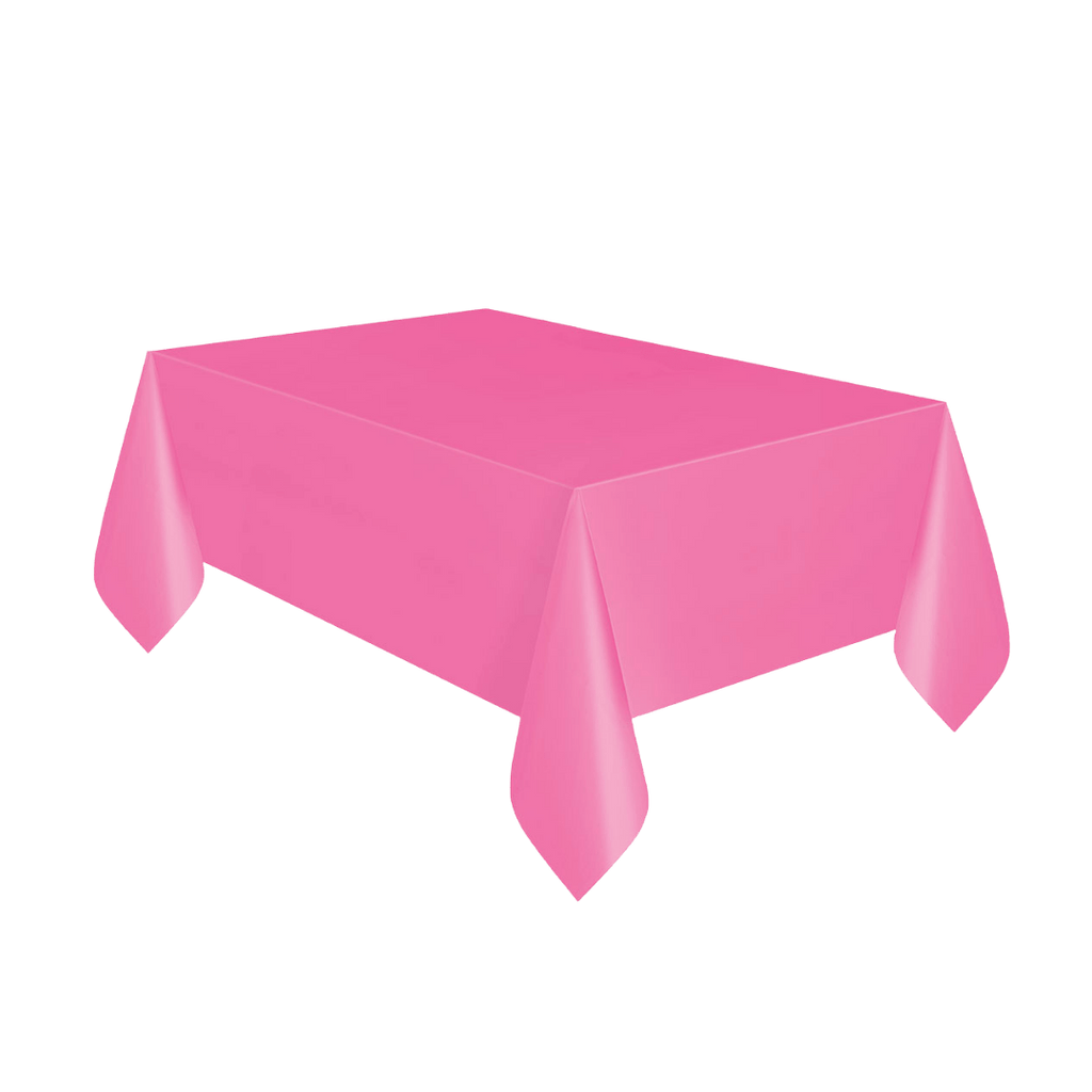 Pink table cover rectangular solid color for birthday from Parte Haus party supply store in Bethesda Maryland