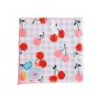 Pink and red cherry napkins with blue checkered background summer picnic theme from Parte Haus party supply store in Bethesda MD