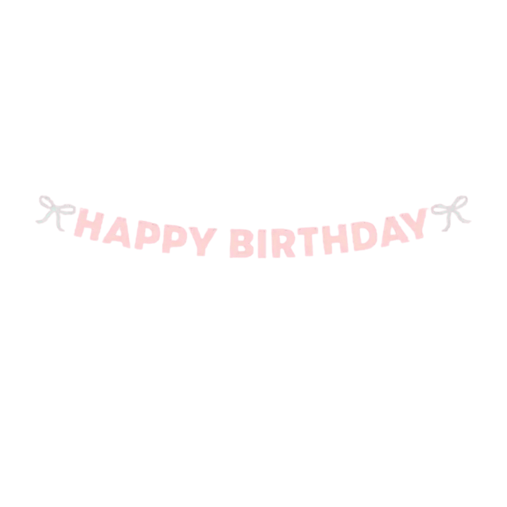 Pink happy birthday banner with bow ties birthday theme from Parte Haus party supply store in Bethesda MD.