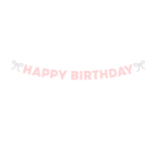 Pink happy birthday banner with bow ties birthday theme from Parte Haus party supply store in Bethesda MD.