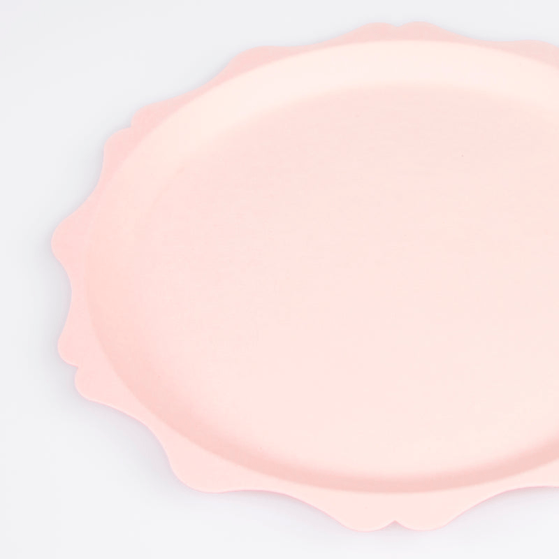 Pale pink scalloped plate with soft matte finish birthday from Parte Haus party supply store in Bethesda Maryland