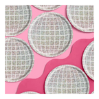 Silver disco ball plates with glitter squares disco theme from Parte Haus party supply store in Bethesda Maryland.