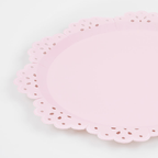 Light pink decorative scalloped plate with cutout edges for birthday from Parte Haus party supply store in Bethesda MD