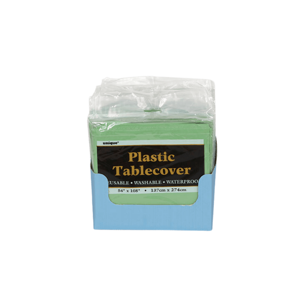 Green plastic tablecover multipack for birthday from Parte Haus party supply store in Bethesda MD
