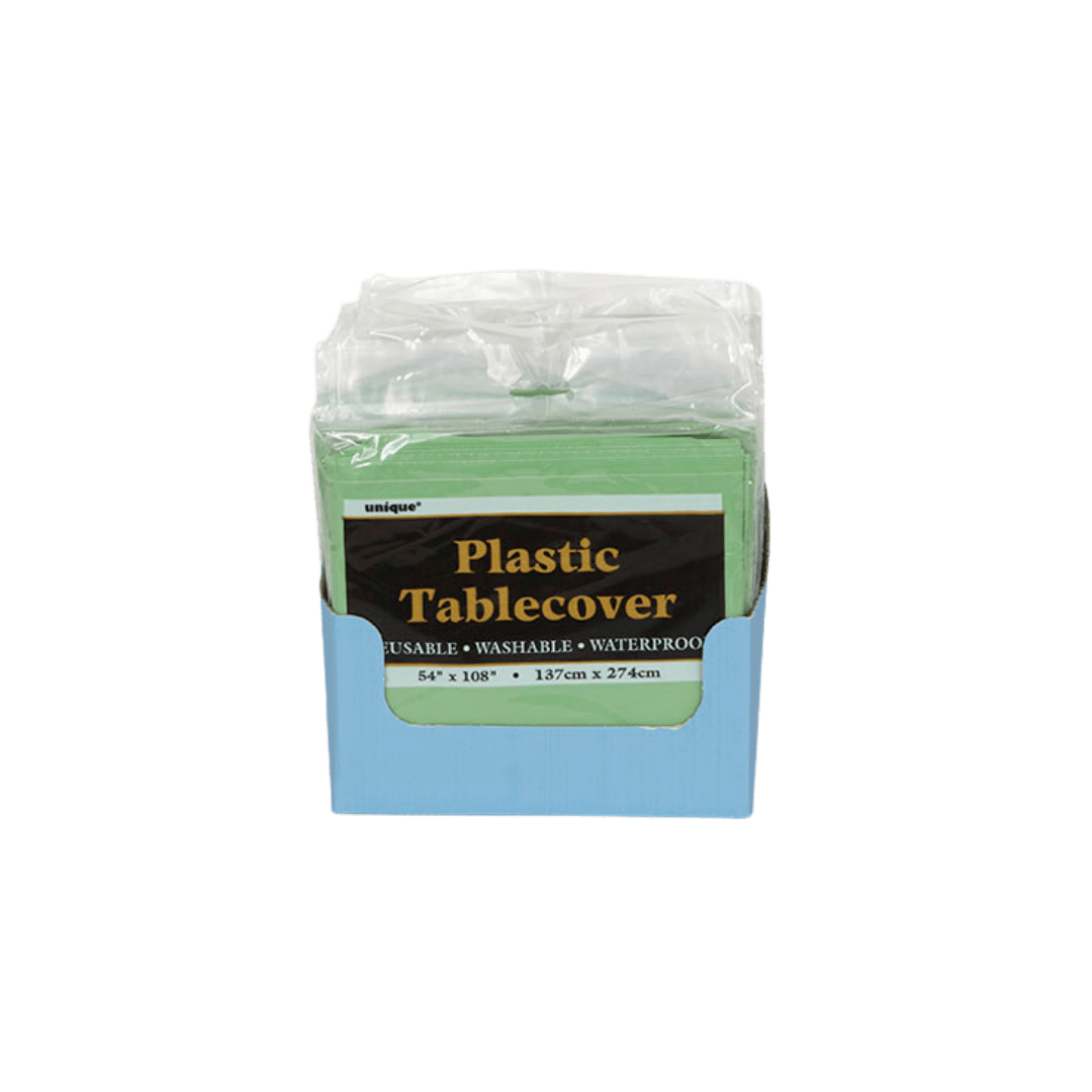 Green plastic tablecover multipack for birthday from Parte Haus party supply store in Bethesda MD