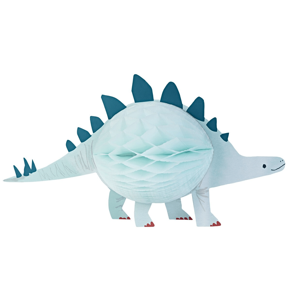 Light blue dinosaur honeycomb decoration for kids birthday from Parte Haus party supply store in Bethesda MD.