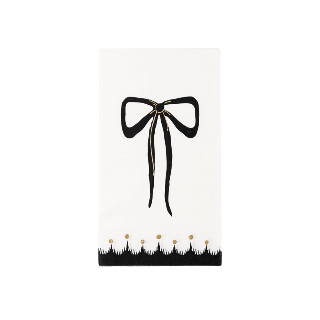Black and white napkin with bow and gold accents classic party theme from Parte Haus party supply store in Bethesda MD