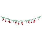 Red and pink strawberry garland with green leaves for fruit theme celebration from Parte Haus party supply store in Bethesda MD.