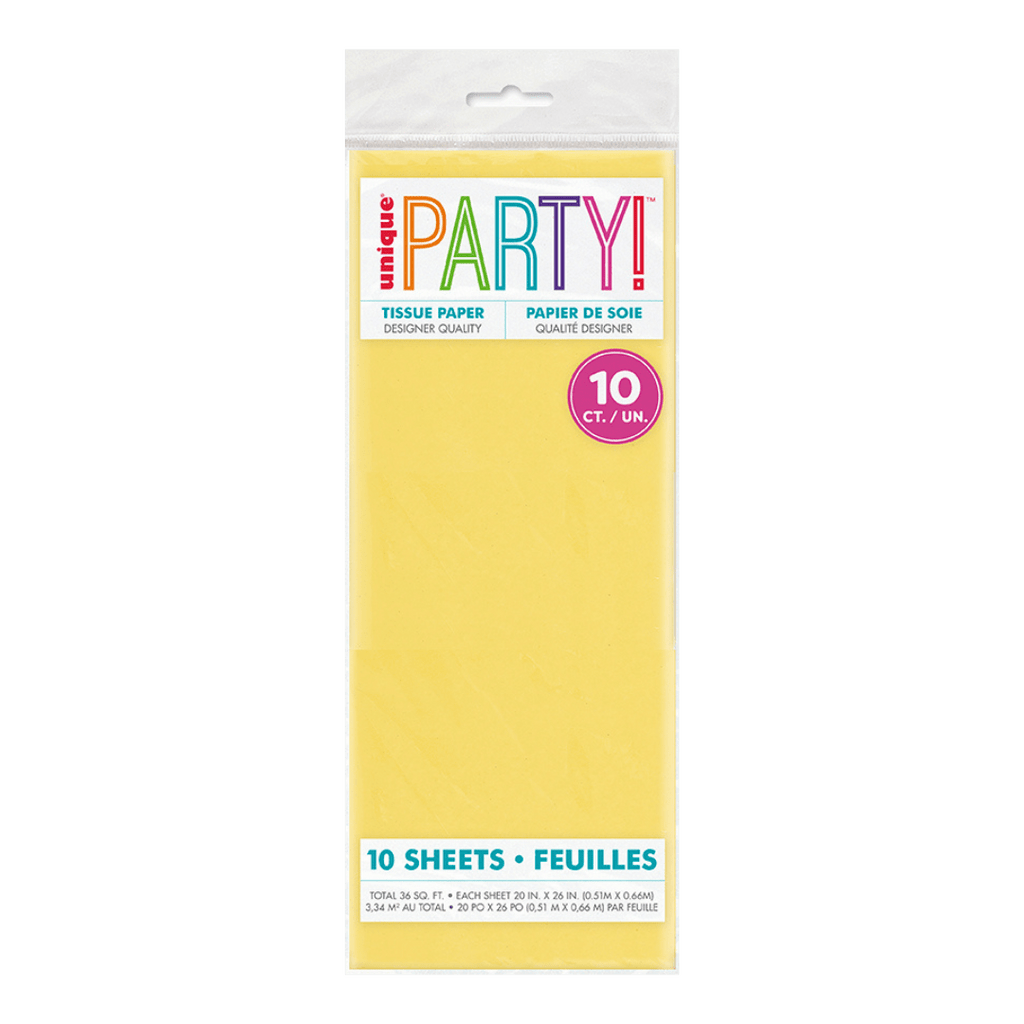 Yellow tissue paper pack with ten sheets for celebrations from Parte Haus party supply store in Bethesda MD