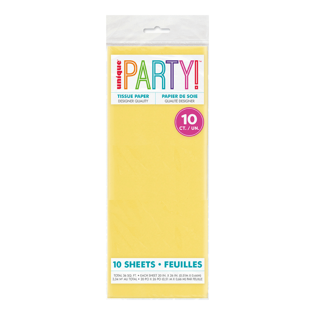 Yellow tissue paper pack with ten sheets for celebrations from Parte Haus party supply store in Bethesda MD