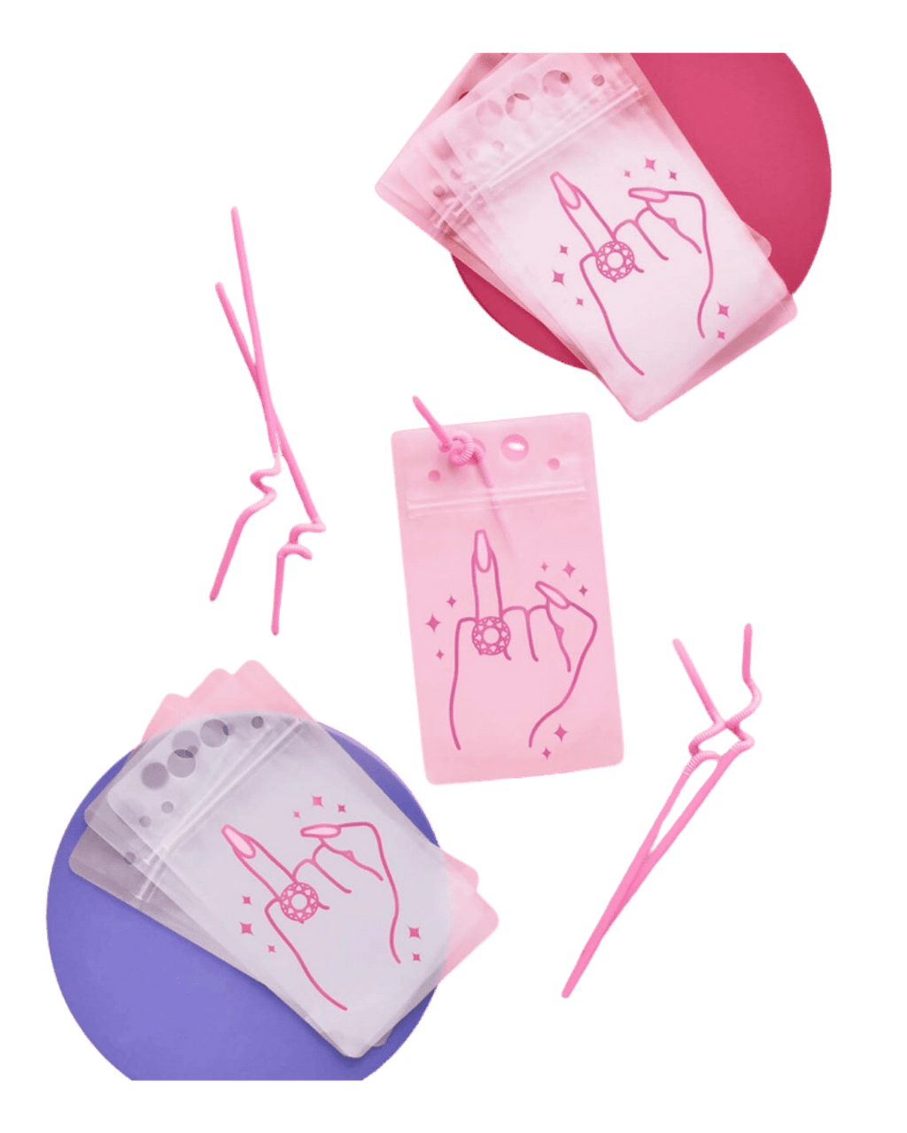 Pink bridal shower favor bags with ring hand design for bachelorette from Parte Haus party supply store in Bethesda MD