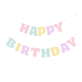 Pastel multicolor birthday banner with HAPPY BIRTHDAY lettering birthday theme from Parte Haus party supply store in Bethesda Maryland